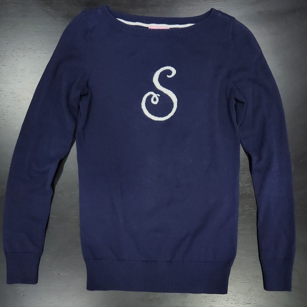 Lilly Pulitzer | Sweater Monogram L Pullover Navy Size XS 100% Cotton